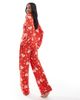 Loungeable Loungeable super soft jersey revere top and wide leg pajama set in red starry eyes print - 4