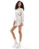 Loungeable Loungeable super soft knit crew neck sweater and shorts in heathered beige-Neutral - 2