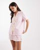Loungeable Loungeable woven short sleeve shirt & shorts pajama set in pink gingham with lemon bows-Multi - 1
