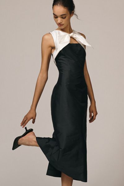 lovaan val sleeveless ruched linen silk midi dress Lovaan Val Sleeveless Ruched Linen-Silk Midi Dress