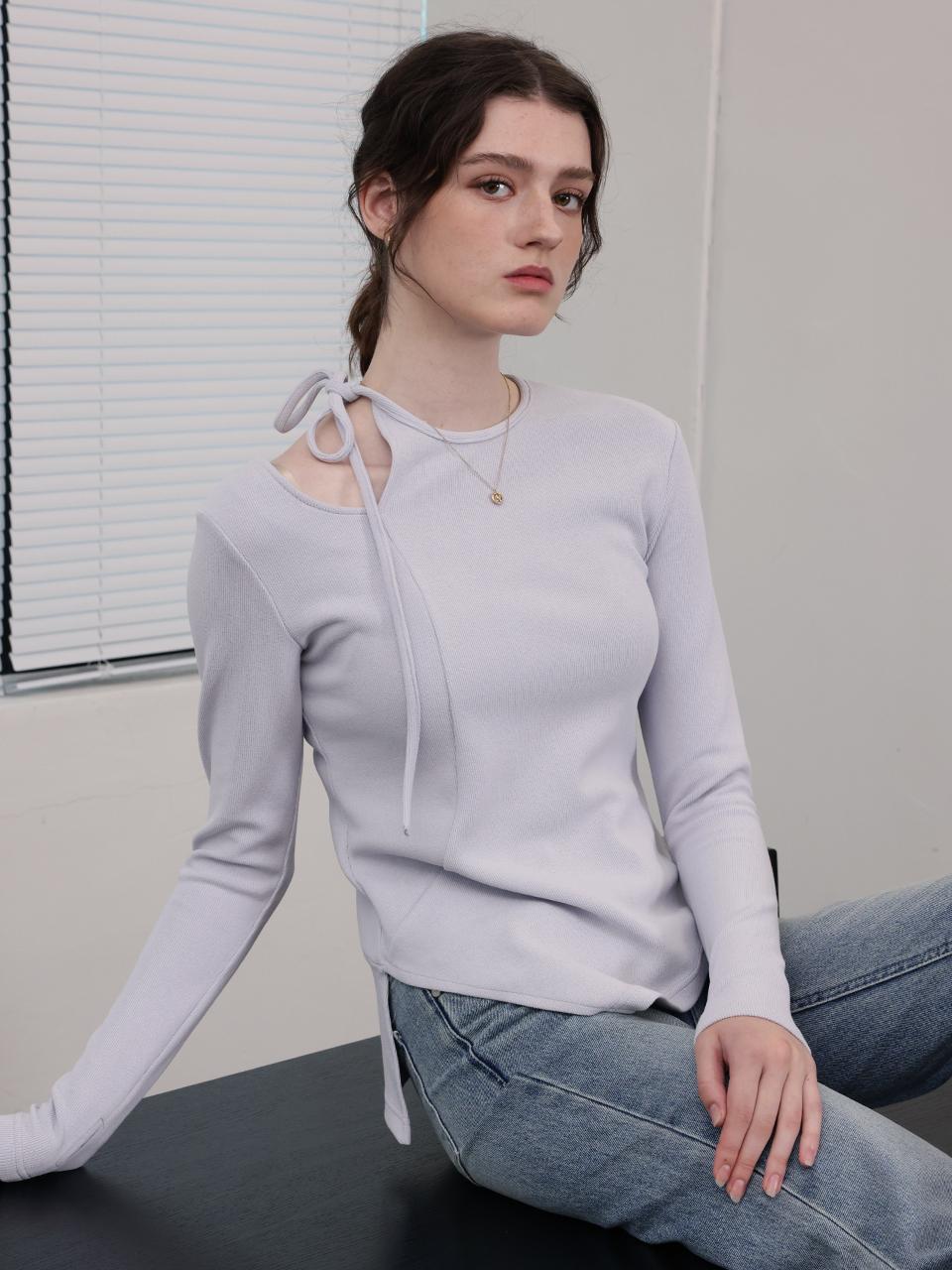 LOVE CHARM Celina Cut-out Ribbon Knit Top Sky