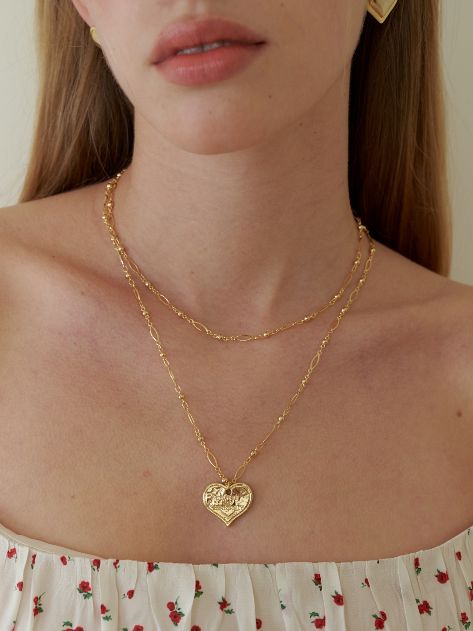 LOVE ME MONSTER [2 Set] Vintage Heart Long Necklace