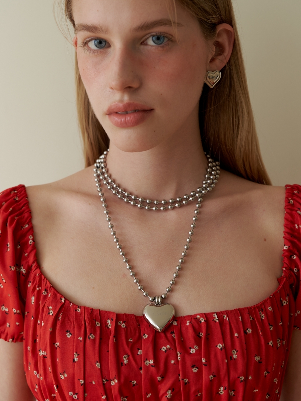 LOVE ME MONSTER Big Lmm Heart Ball Chain Necklace Crossbody Strap