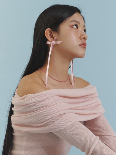 LOVE ME MONSTER Long Long Love Ribbon Earrings_Pink