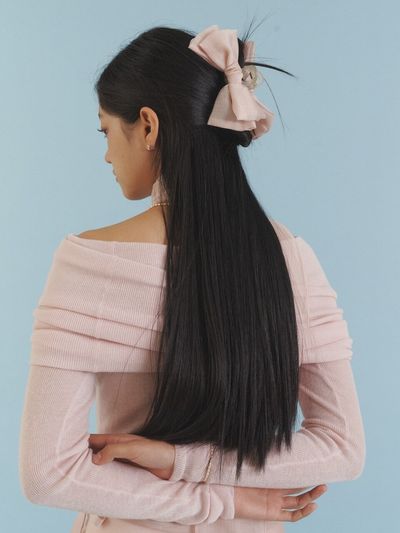 LOVE ME MONSTER Love Ribbon Hair Clip_Nudy Pink