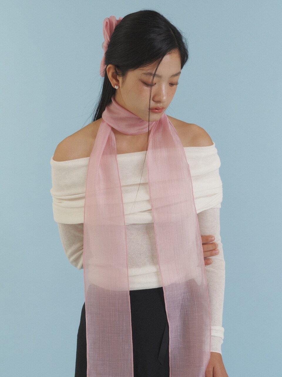 LOVE ME MONSTER Love Sheer Long Scarf_Pink