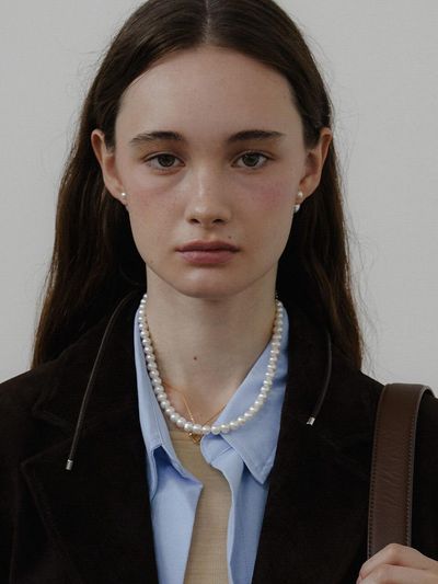 LOVE ME MONSTER Natural Pearl Leather Ribbon Necklace (L243MNK020)