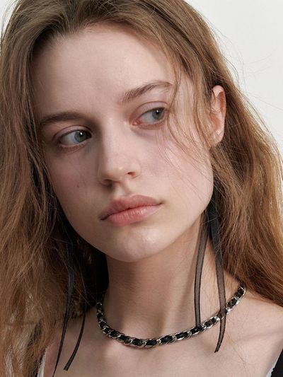LOVE ME MONSTER Sheer Long Ribbon Chain Necklace
