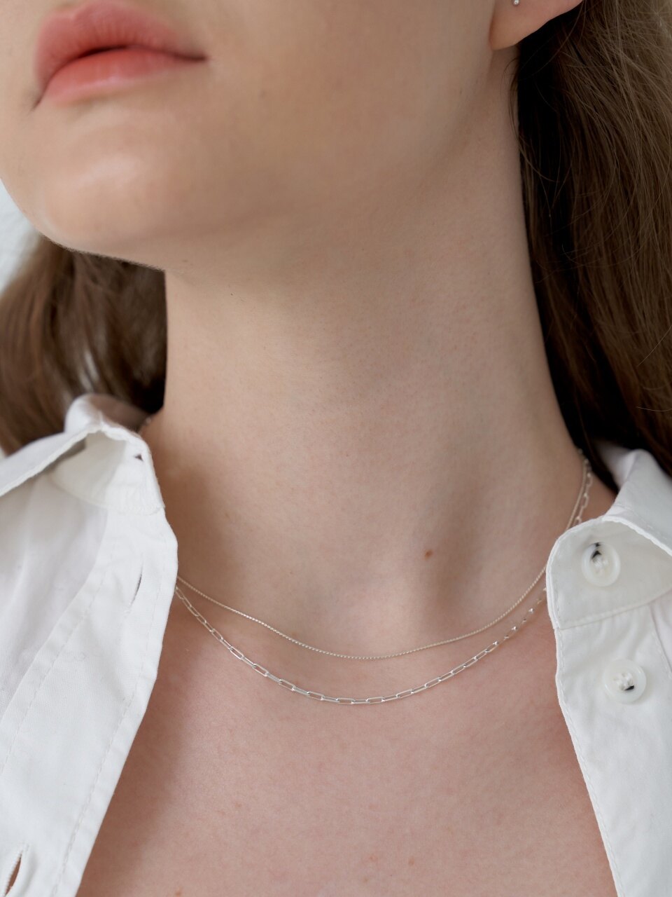 LOVE ME MONSTER [Silver_2 SET] Slim Link Necklace
