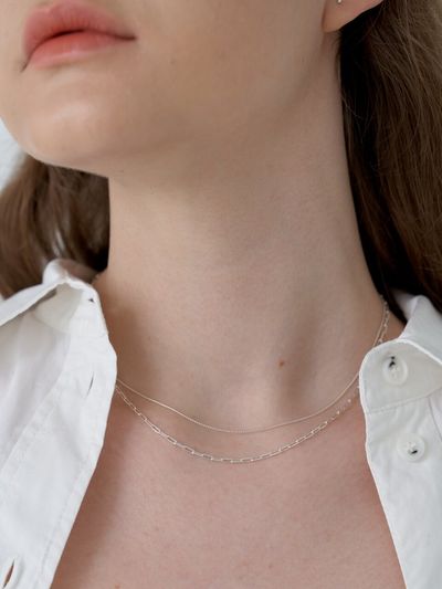 LOVE ME MONSTER [Silver_2 SET] Slim Link Necklace