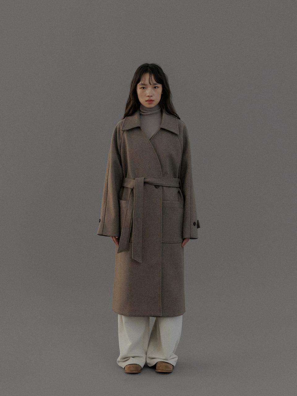 LOVE US U Belt Collar Wool Coat (Beige)