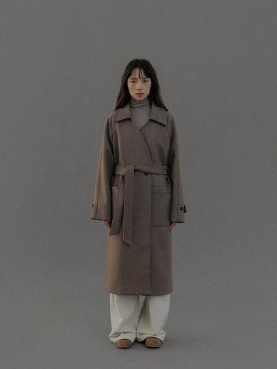 LOVE US U Belt Collar Wool Coat (Beige)