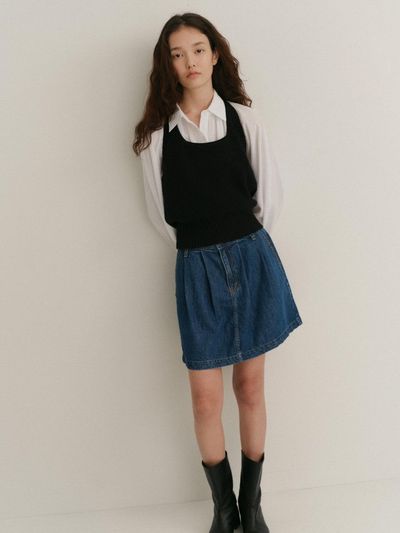 LOVE US U Kale Pintuck Denim Skirt