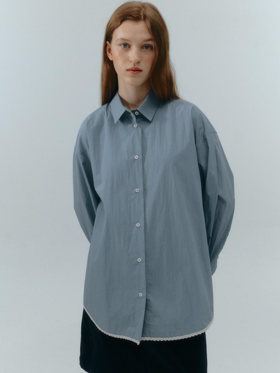 LOVE US U Lace Cotton Shirt (Blue)