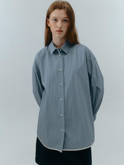 LOVE US U Lace Cotton Shirt (Blue)