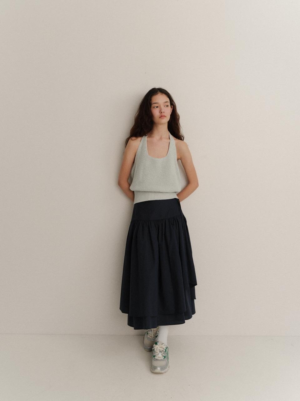 LOVE US U Meaning Double Belt Skirt_Navy