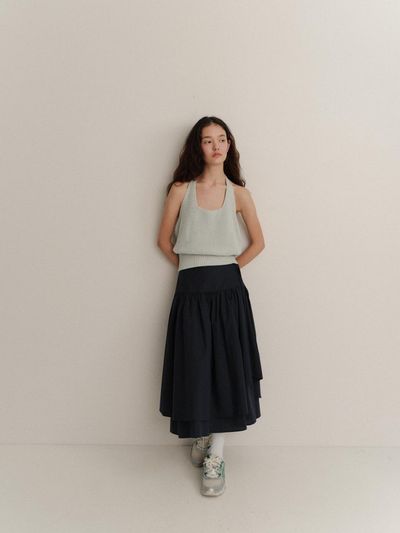 LOVE US U Meaning Double Belt Skirt_Navy