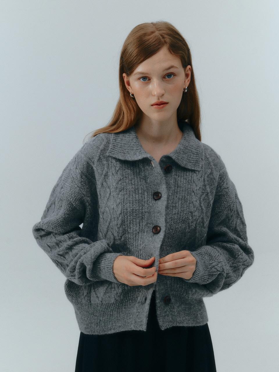 LOVE US U Scotland Wool Collar Cardigan (Gray)