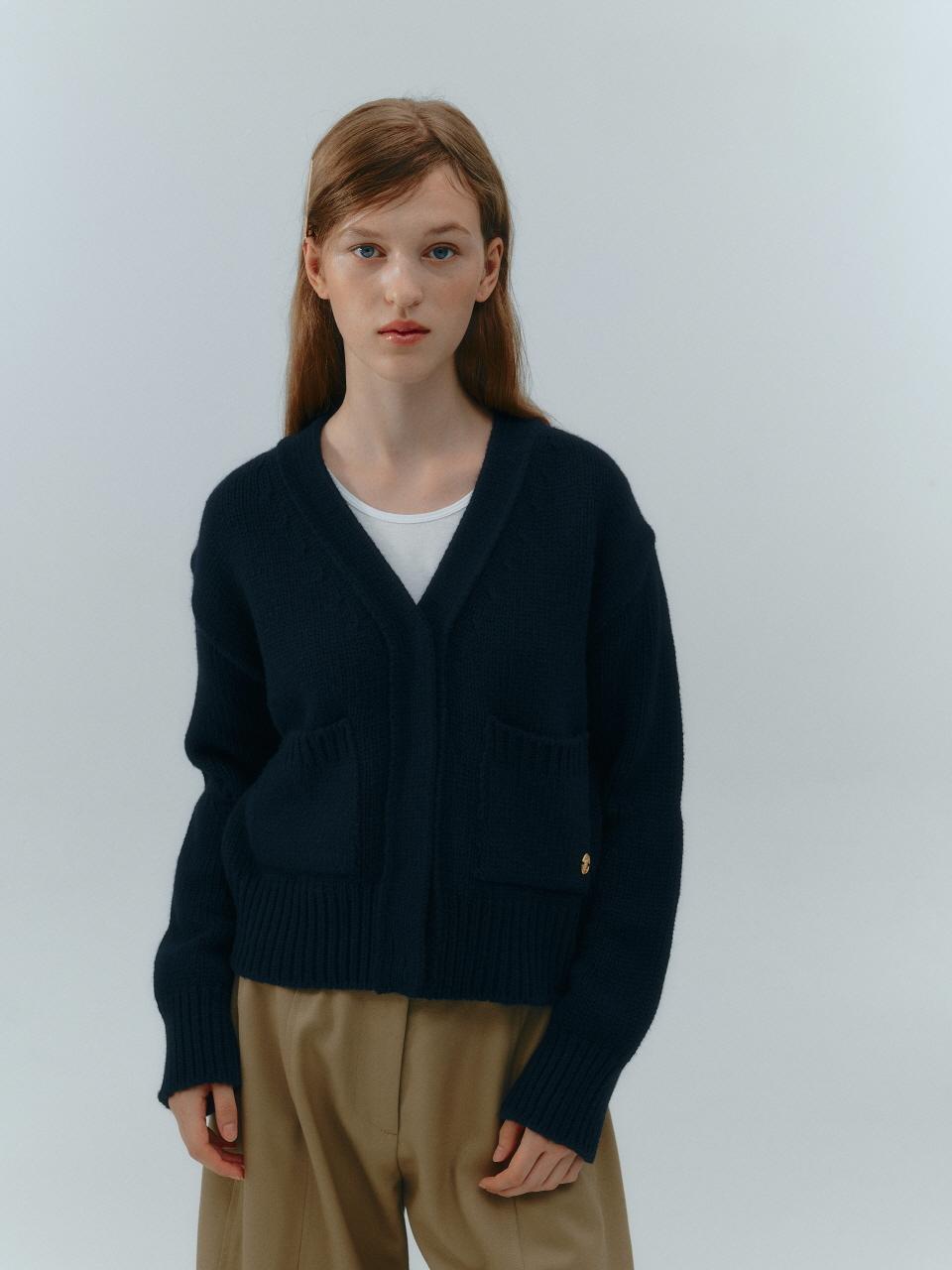 LOVE US U Snap Extra Wool Cardigan (Navy)
