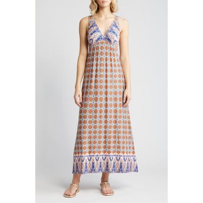 Loveappella Loveappella Border Print Sleeveless Jersey Maxi Dress