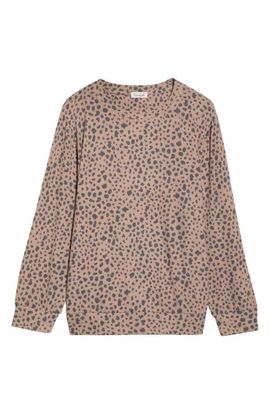 Loveappella Loveappella Brushed Animal Print Long Sleeve Crewneck Top