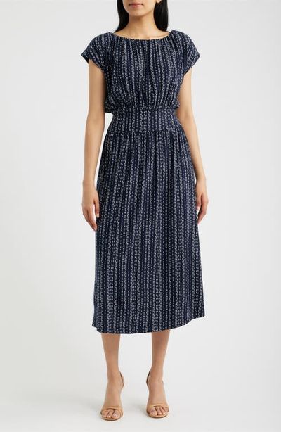 Loveappella Loveappella Cap Sleeve Smocked Waist Midi Dress
