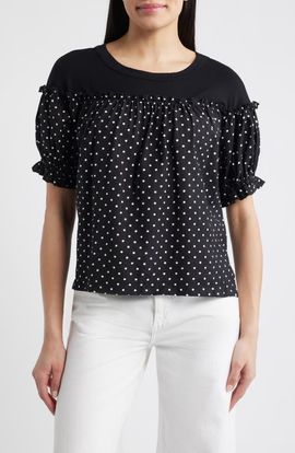 Loveappella Loveappella Contrast Yoke Puff Sleeve Top