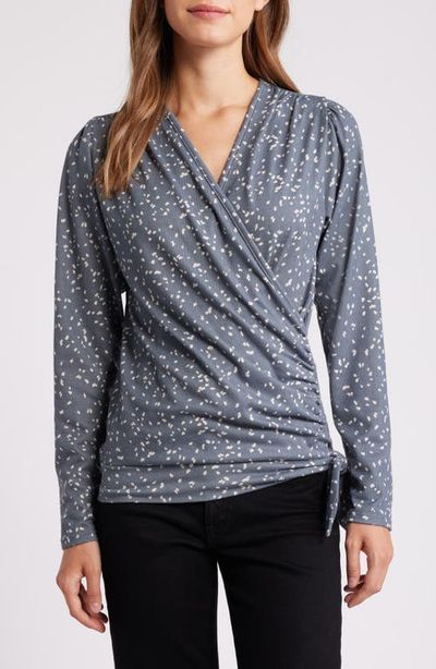 Loveappella Loveappella Dot Print Faux Tie Wrap Top