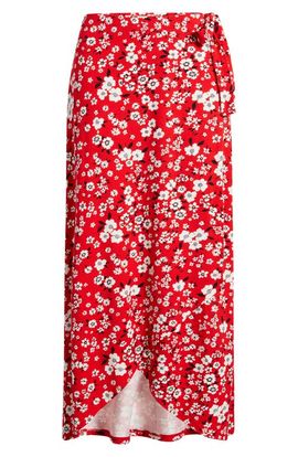 Loveappella Loveappella Floral Faux Wrap Knit Midi Skirt