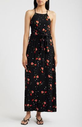 Loveappella Loveappella Floral Print Apron Maxi Dress