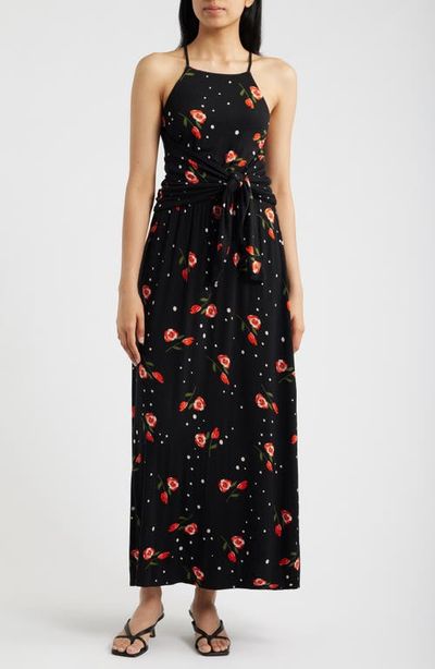 Loveappella Loveappella Floral Print Apron Maxi Dress
