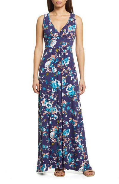 Loveappella Loveappella Floral Print Sleeveless Jersey Maxi Dress