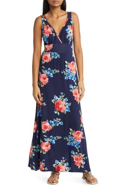 Loveappella Loveappella Floral Surplice V-Neck Knit Maxi Dress
