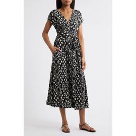 Loveappella Loveappella Geo Print Faux Wrap Midi Dress