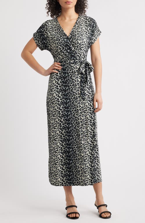 Loveappella Loveappella Leopard Print Faux Wrap Midi Dress