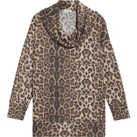 Loveappella Loveappella Leopard Print Hacci Knit Cowl Neck Tunic