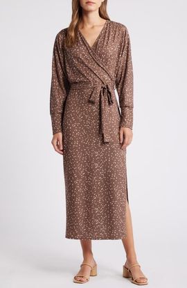 Loveappella Loveappella Long Sleeve Faux Wrap Dress