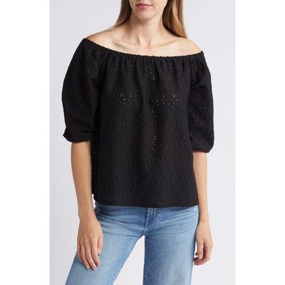Loveappella Loveappella Off the Shoulder Eyelet Top