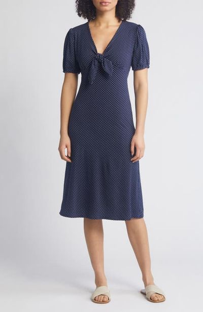 Loveappella Loveappella Polka Dot Puff Sleeve Midi Dress