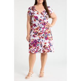 Loveappella Loveappella Print Faux Wrap Dress