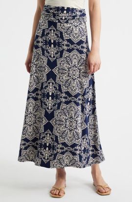 Loveappella Loveappella Roll Top Print Maxi Skirt