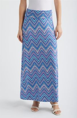 Loveappella Loveappella Roll ZIgzag Floral Print Maxi Skirt