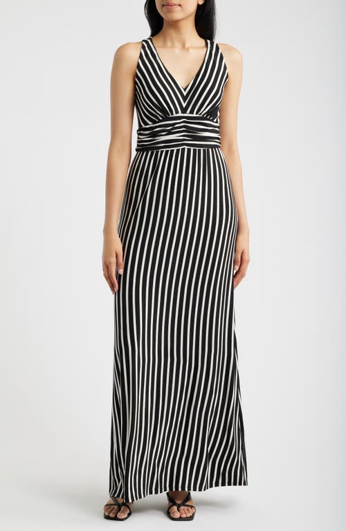 Loveappella Loveappella Striped Ruched Empire Waist Maxi Dress