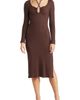 Loveappella Loveappella Tie Keyhole Long Sleeve Midi Dress - 1