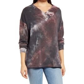 Loveappella Loveappella Wide Neck Tie Dye Tunic Pullover