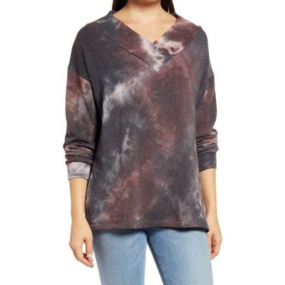 Loveappella Loveappella Wide Neck Tie Dye Tunic Pullover