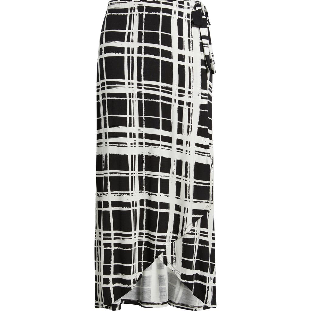 Loveappella Loveappella Windowpane Plaid Faux Wrap Knit Skirt