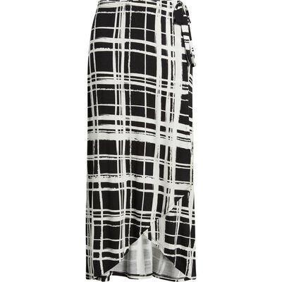 Loveappella Loveappella Windowpane Plaid Faux Wrap Knit Skirt