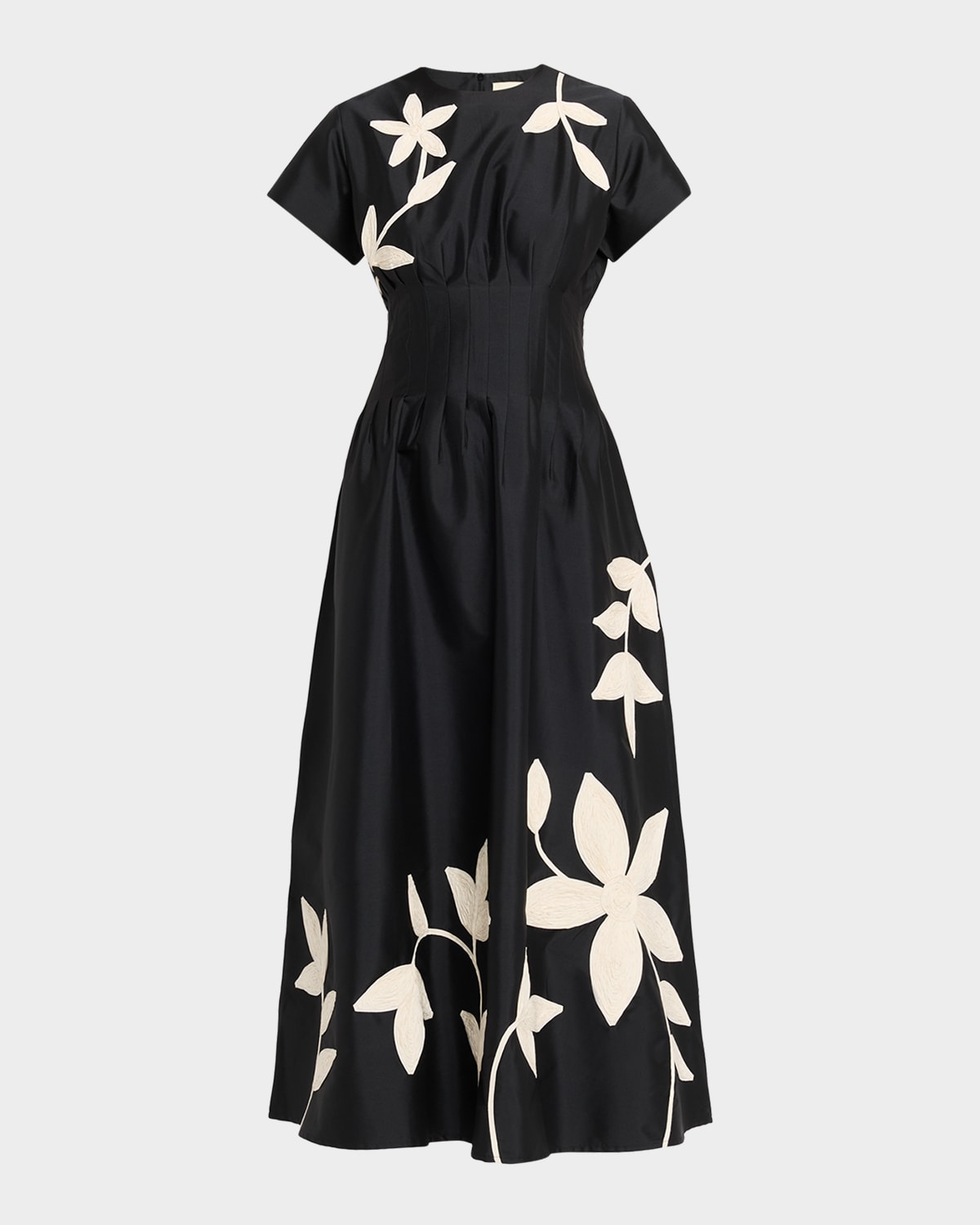 LOVEBIRDS Marvis Floral Embroidered Pleated Ankle Dress