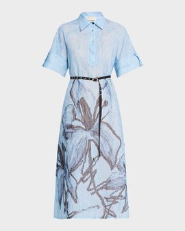 LOVEBIRDS Serenza Crinkled Floral-Print Silk Midi Shirtdress